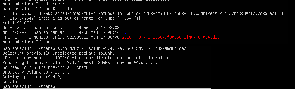 Splunk Installation Screenshot